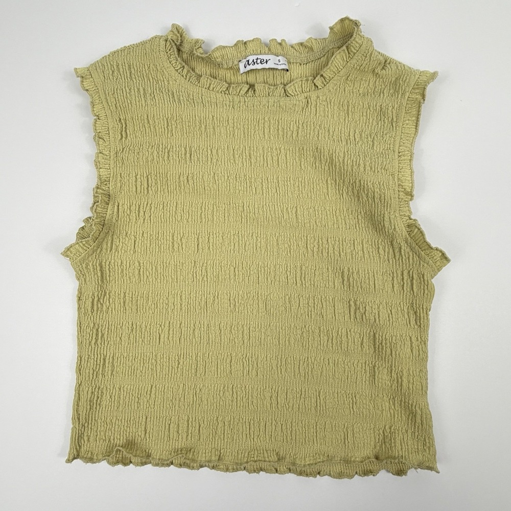 Aster Smocked Ruffle Sleeveless Top Yellow Stretch Size S Boho Casual